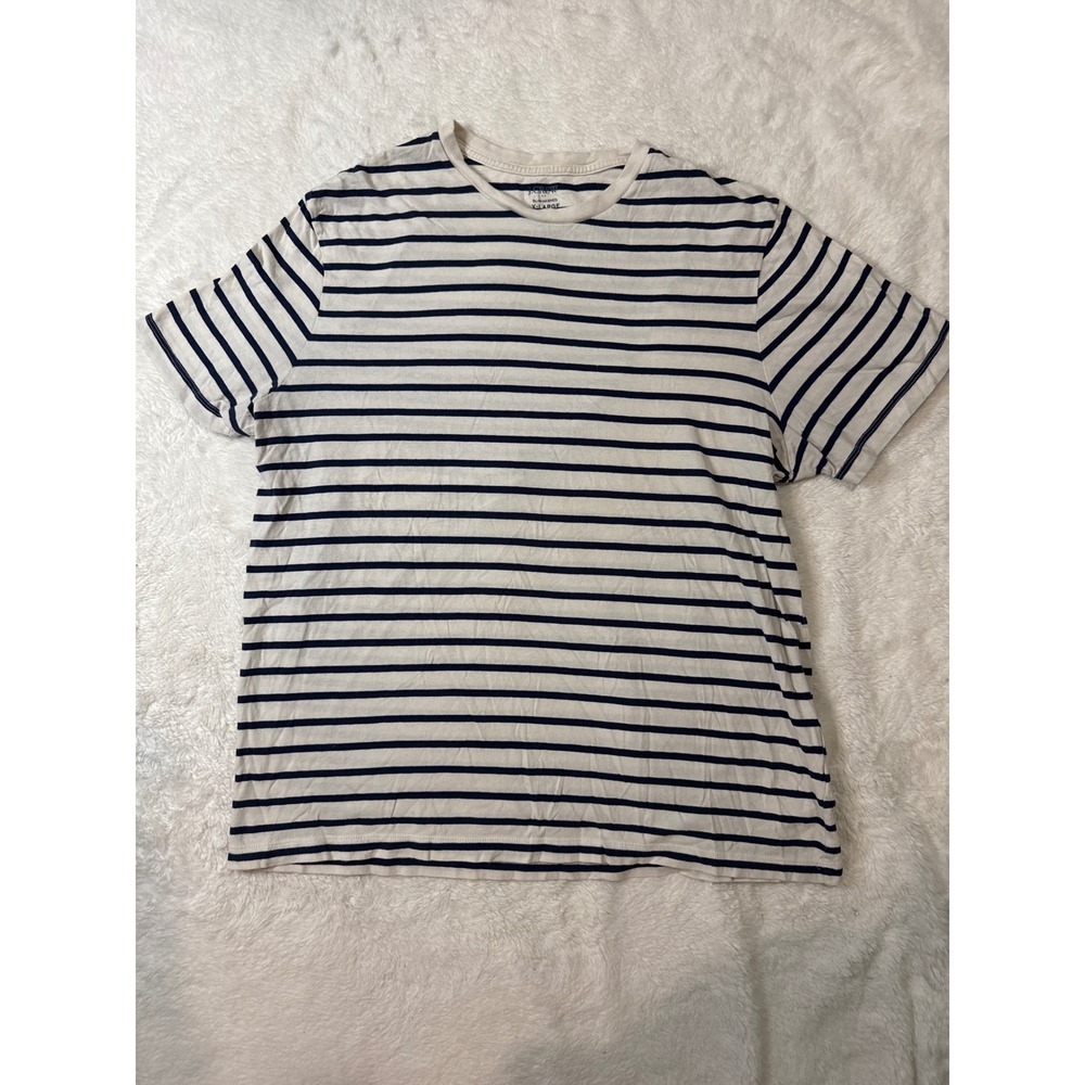 J.Crew T-Shirt Mens XL White Blue Excellent Striped Slim Washed Short Sleeve